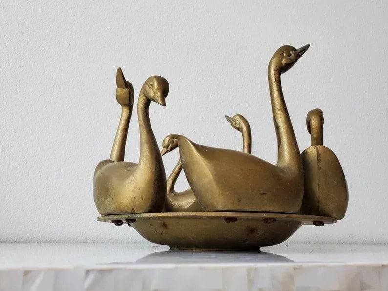 Mid-Century Asian Patinated Brass Swan Bowl - 3