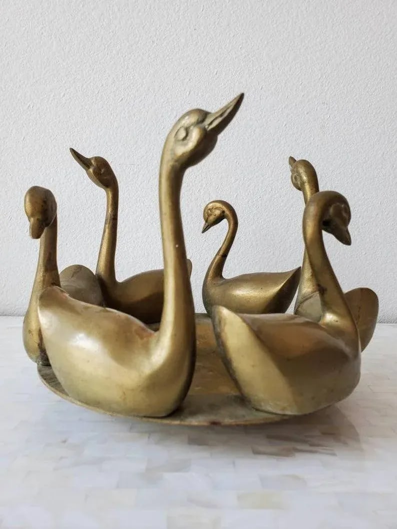 Mid-Century Asian Patinated Brass Swan Bowl - 4