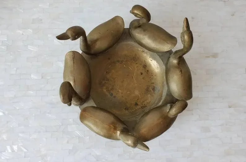 Mid-Century Asian Patinated Brass Swan Bowl - 6