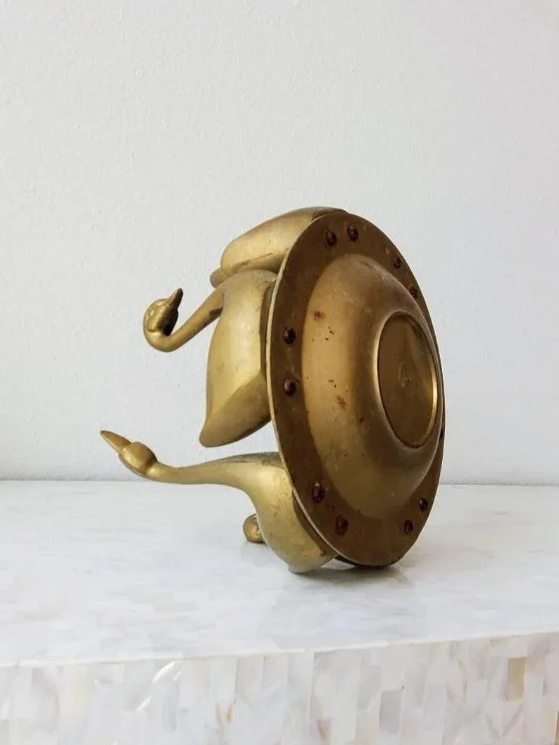 Mid-Century Asian Patinated Brass Swan Bowl - 8