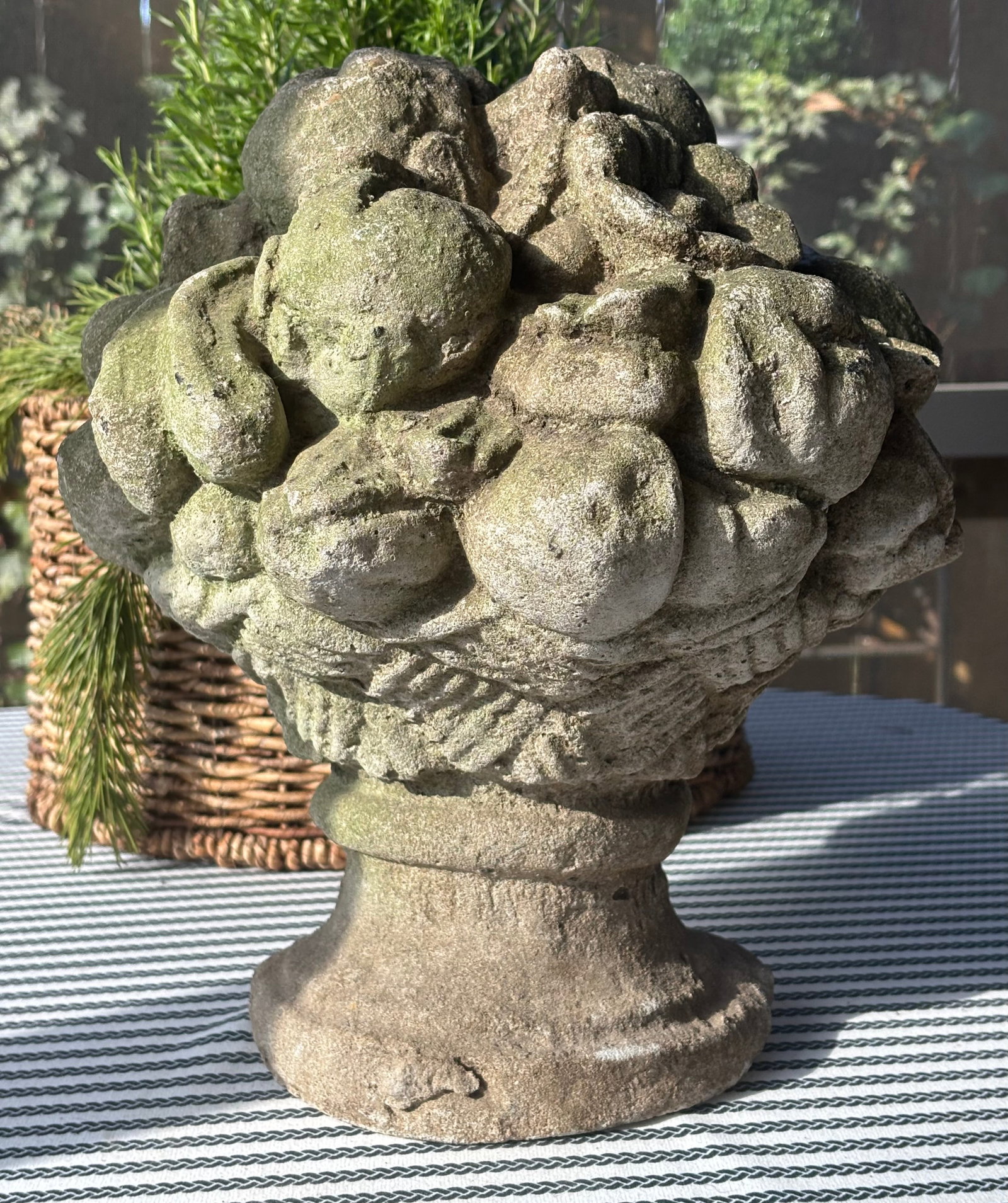 Vintage Cast Stone Fruit Basket Garden Urn - 15