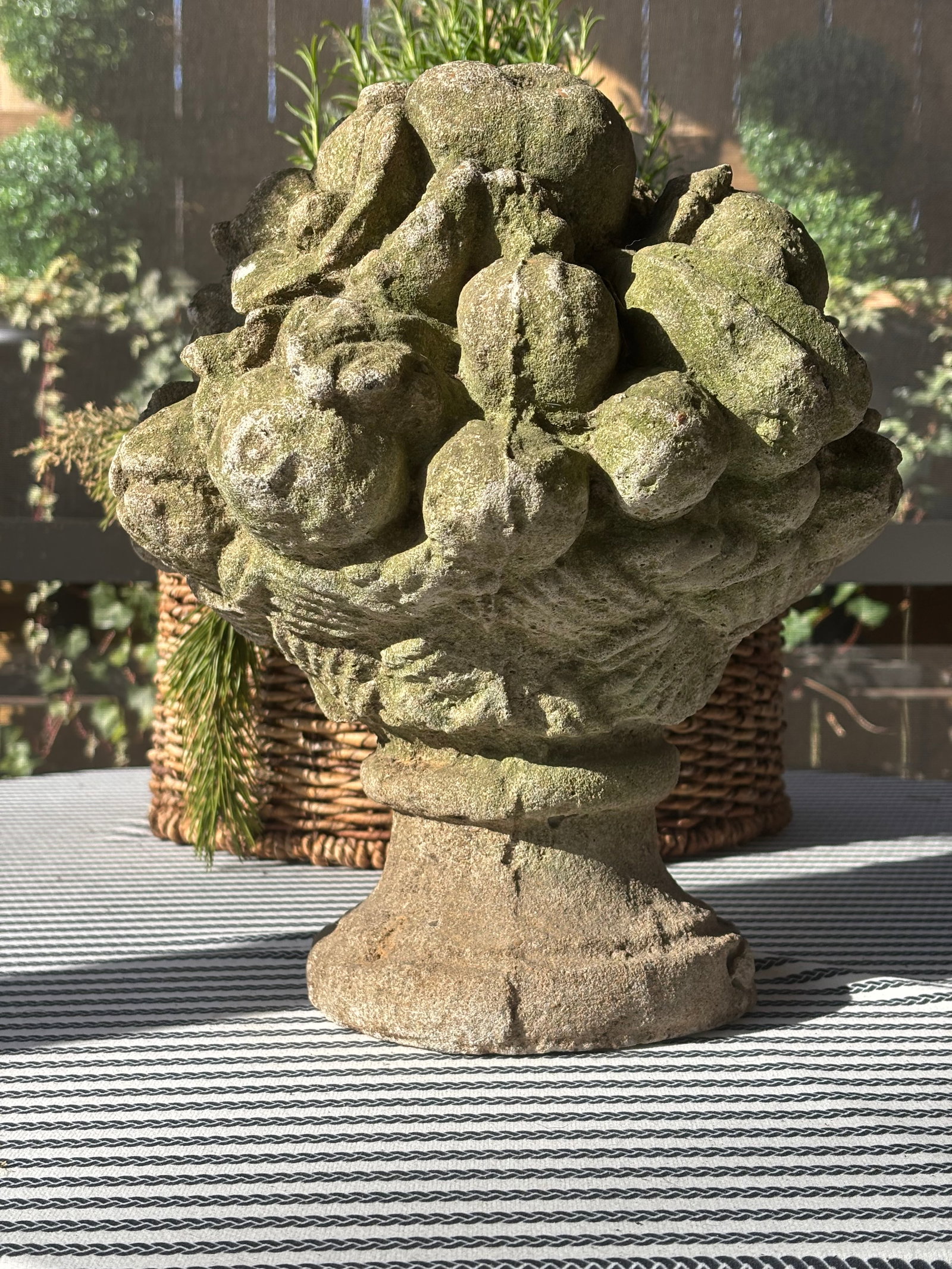 Vintage Cast Stone Fruit Basket Garden Urn - 16