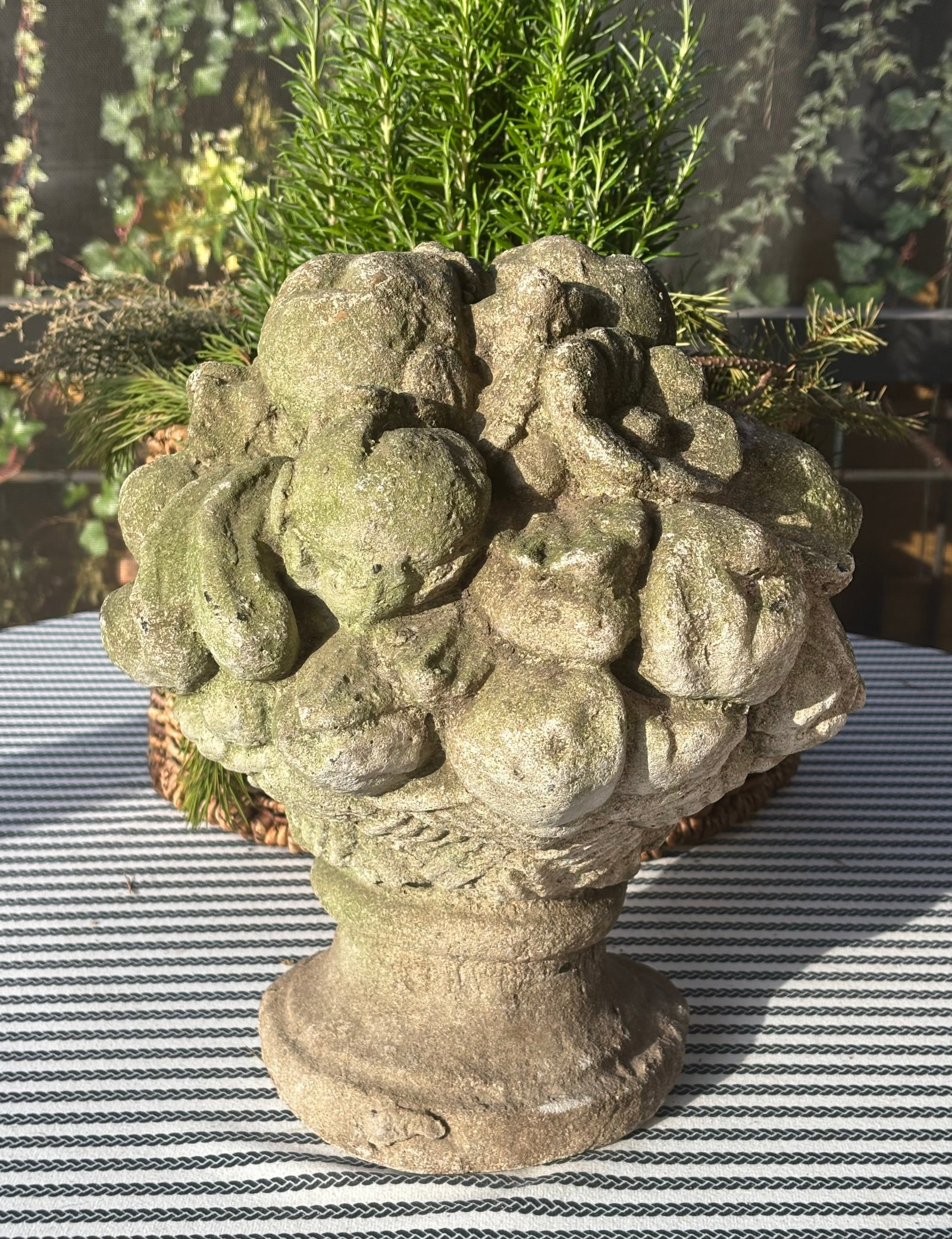 Vintage Cast Stone Fruit Basket Garden Urn - 4