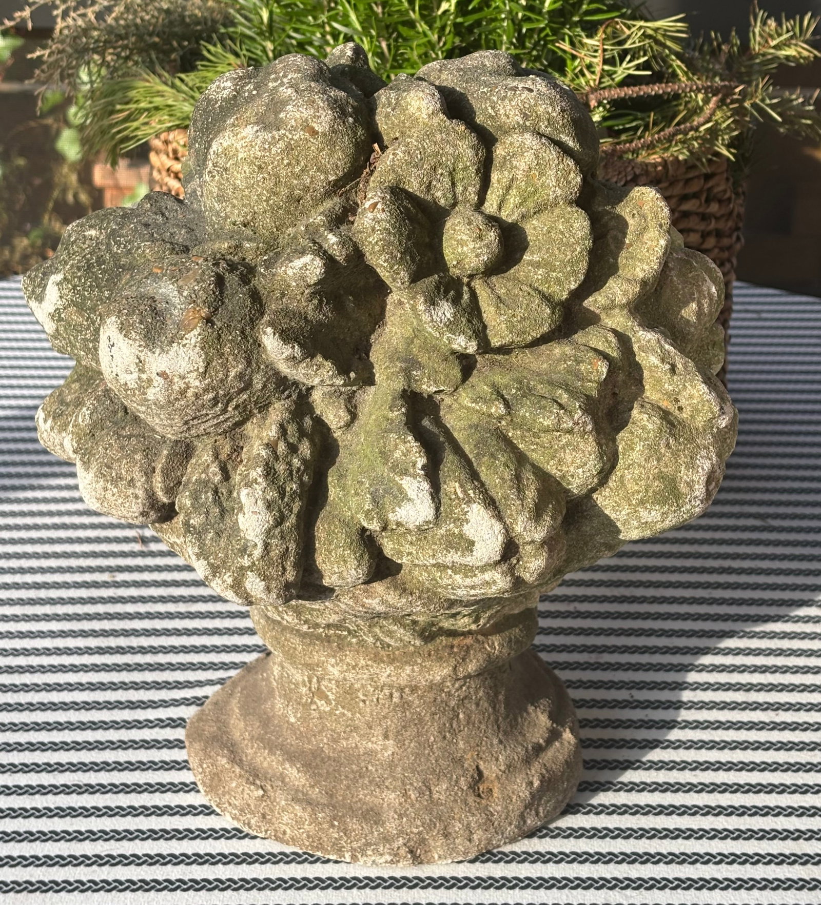 Vintage Cast Stone Fruit Basket Garden Urn - 9