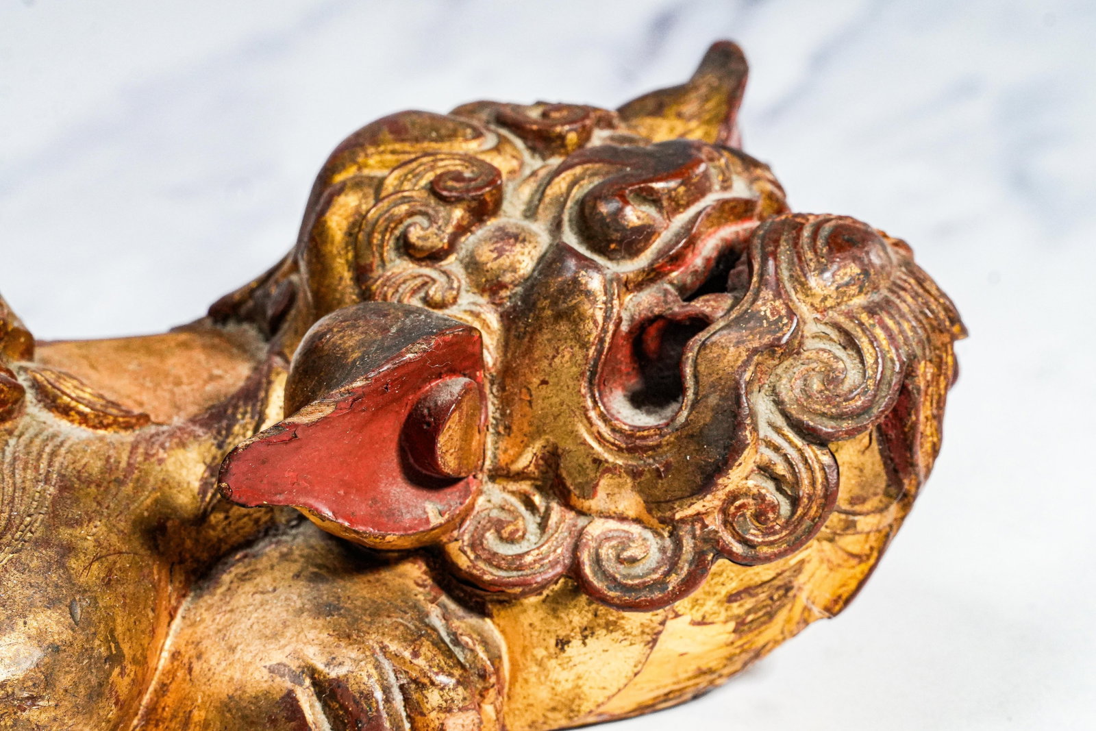Hand Carved Antique Chinese Guardian Lion Wall Plaque Gilt Foo Dog Sculpture Asian Home Decor - 7