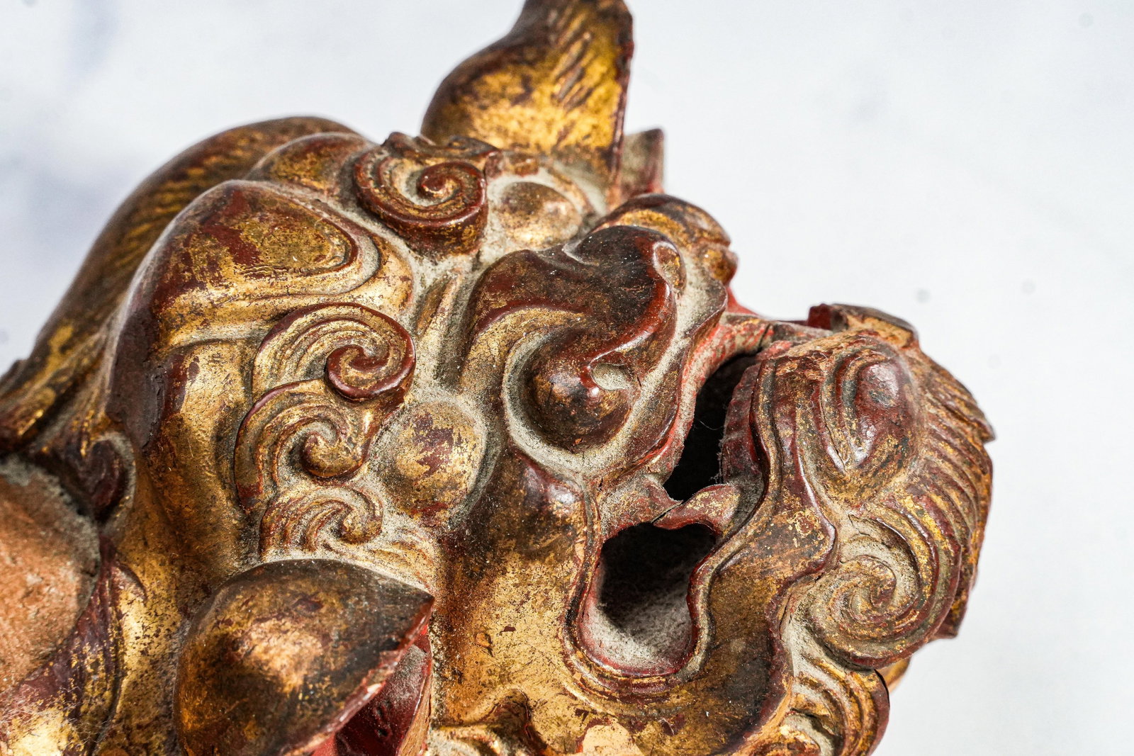 Hand Carved Antique Chinese Guardian Lion Wall Plaque Gilt Foo Dog Sculpture Asian Home Decor - 9