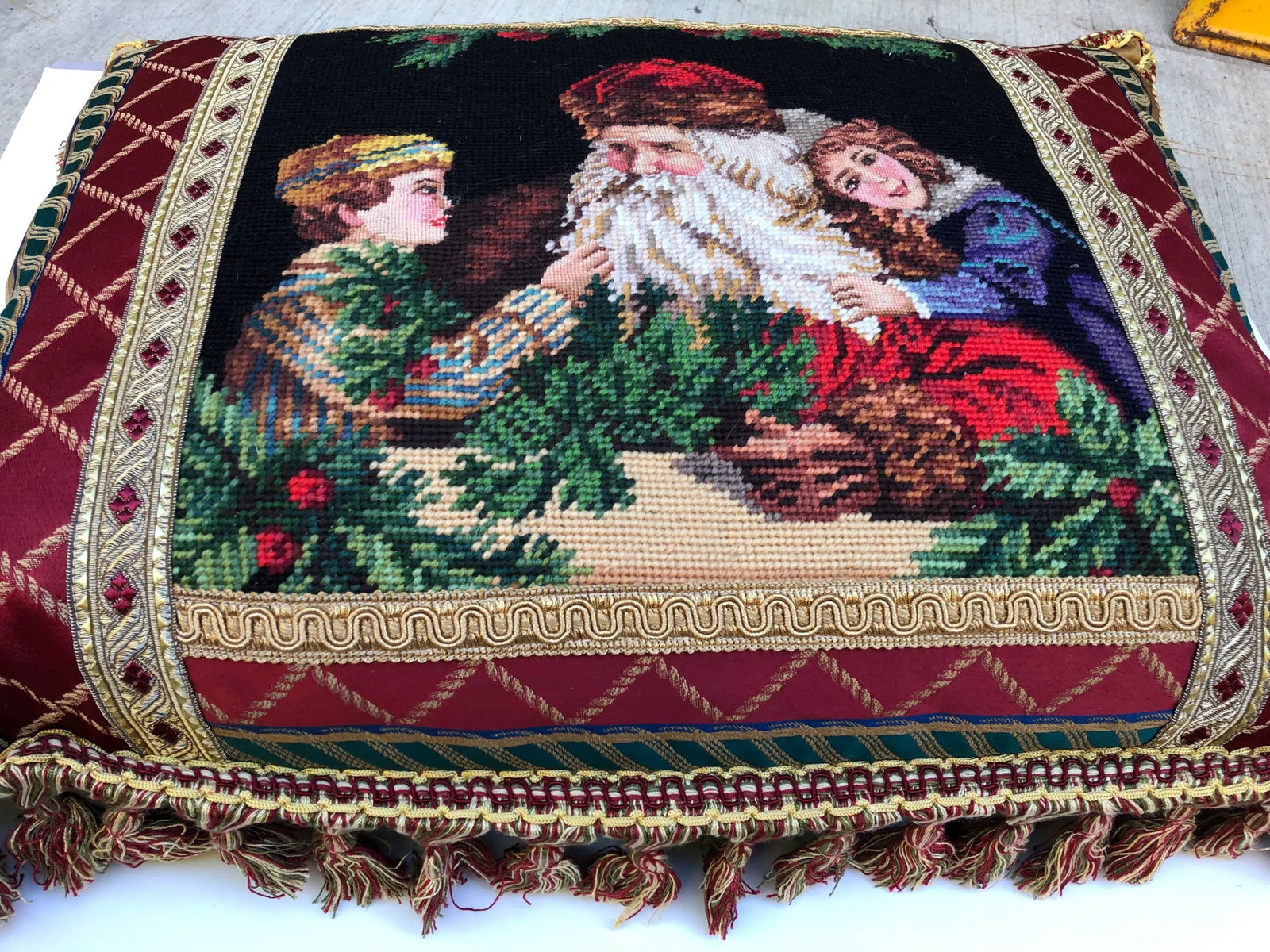 Vintage Santa With Children Needlepoint Pillow - 2