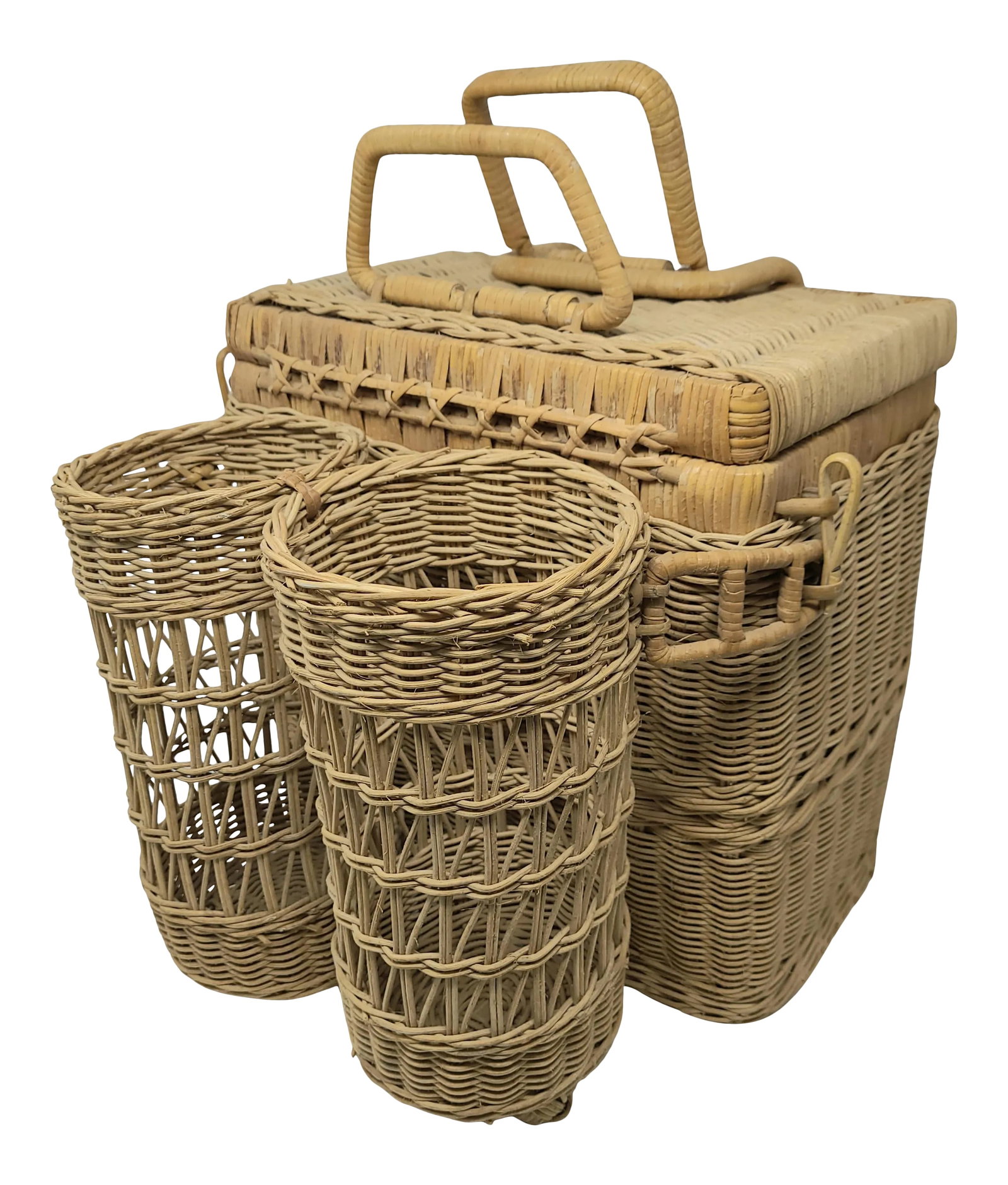 Vintage Wicker Picnic Basket With Detachable Wine Basket: Vintage Wicker Picnic Basket with Detachable Wine Basket Without wine holder measures 12 x 7 x 12 Wine holder nests inside of basket when not in use. Condition: Alterations: Original Condition Unalter