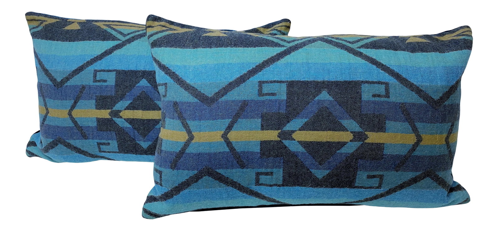 Pair of Large Bolster Pillows With a Modern Southwestern Geometric Pattern in Blue, Purple & Black - (1 of 5)