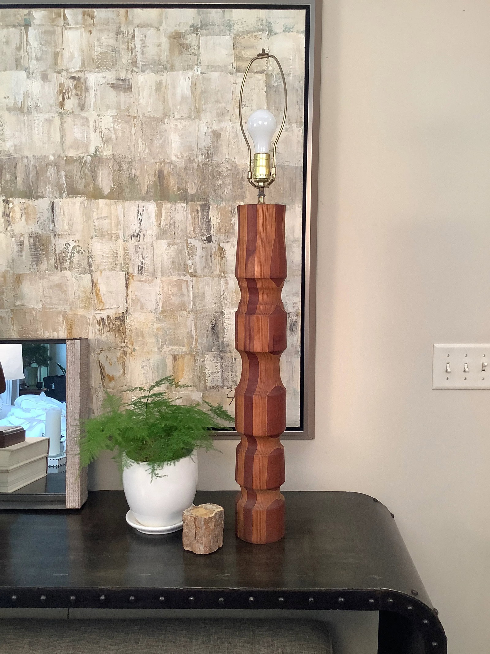 Vintage Late 20th Century Tall Handmade Wood Lamp - 11