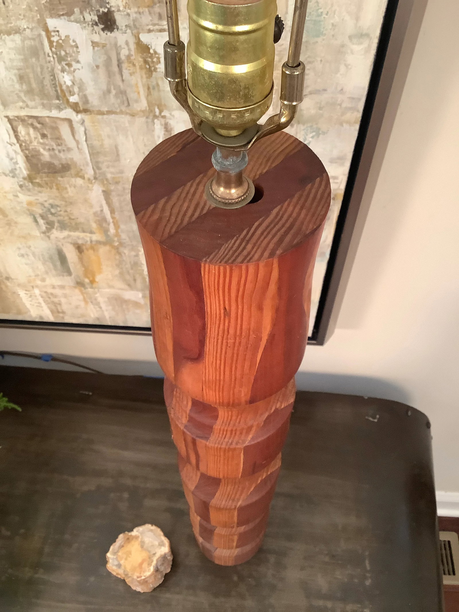 Vintage Late 20th Century Tall Handmade Wood Lamp - 4