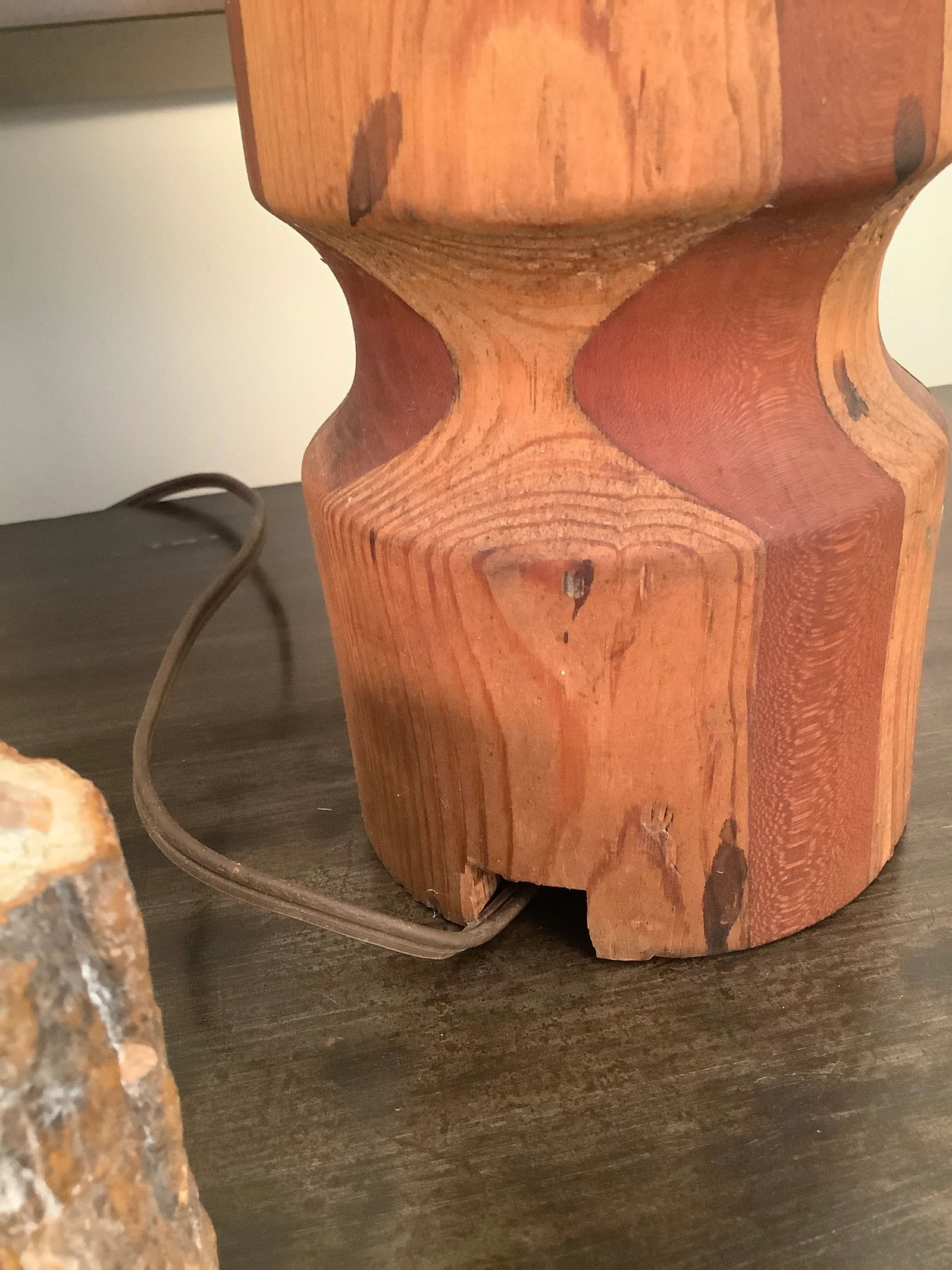 Vintage Late 20th Century Tall Handmade Wood Lamp - 7