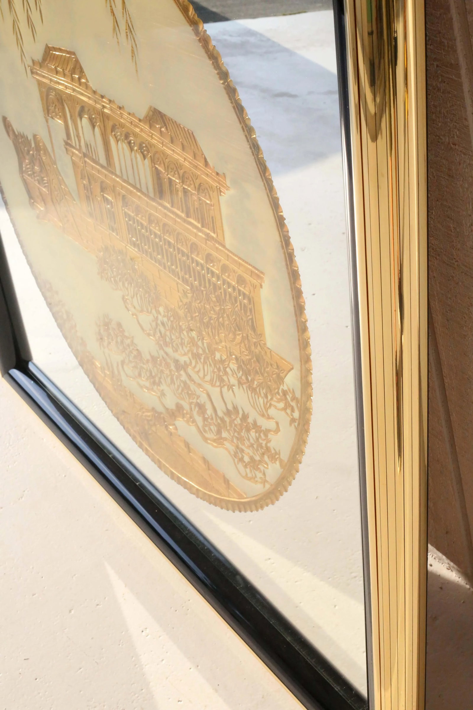 1980's Chinoiserie "Marble Boat" Gilt Carving and Eglomise Wall Mirror - 7