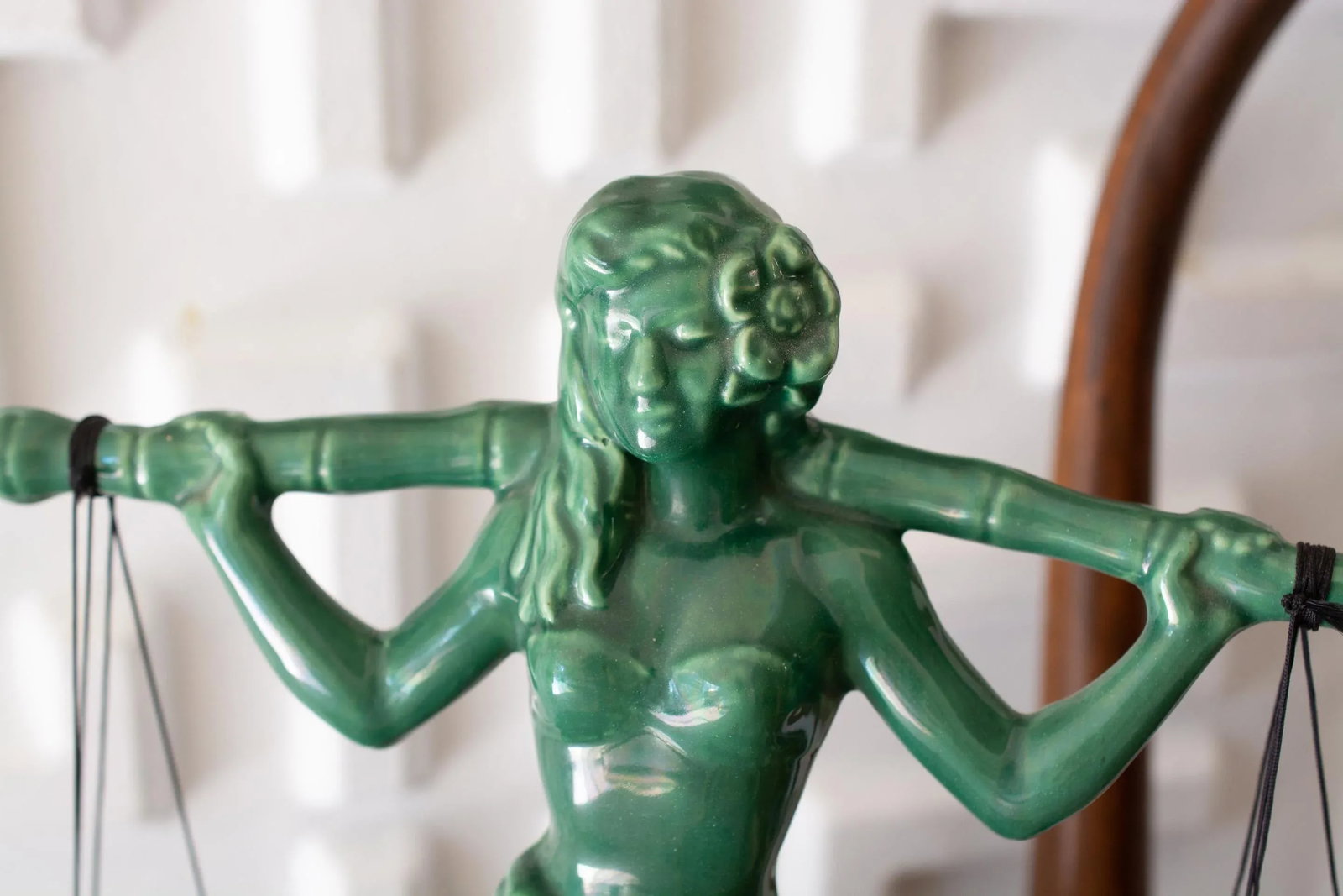 1940s Vintage Gonder Ceramic Pottery Green Female Libra Sculpture - 7