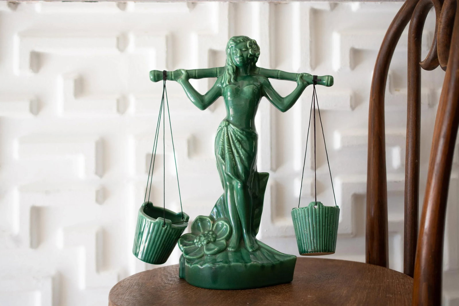 1940s Vintage Gonder Ceramic Pottery Green Female Libra Sculpture - 9