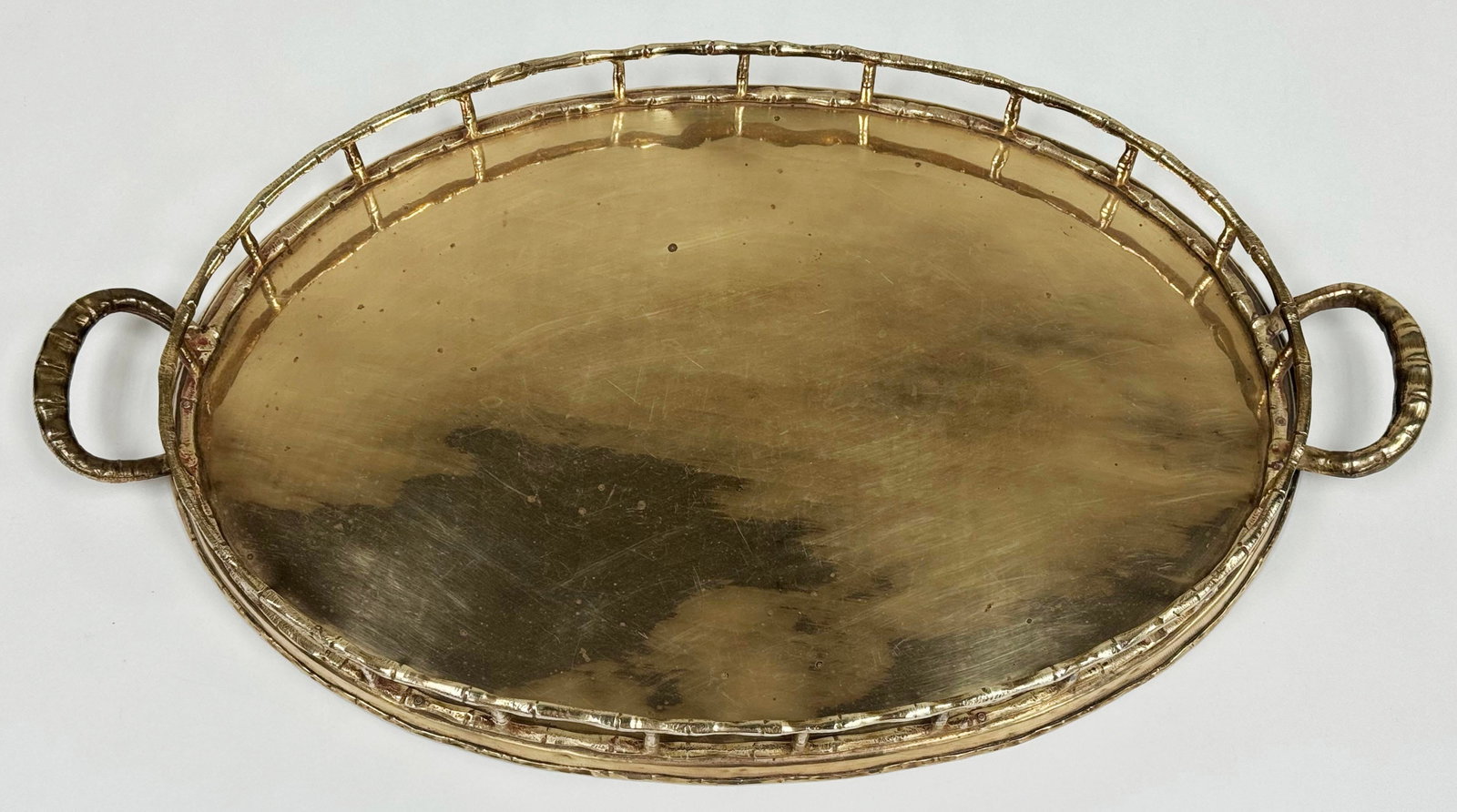 Vintage Oval Brass Faux Bamboo Gallery Rail Tray - 4