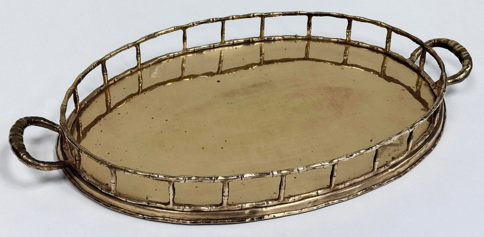 Vintage Oval Brass Faux Bamboo Gallery Rail Tray - 5