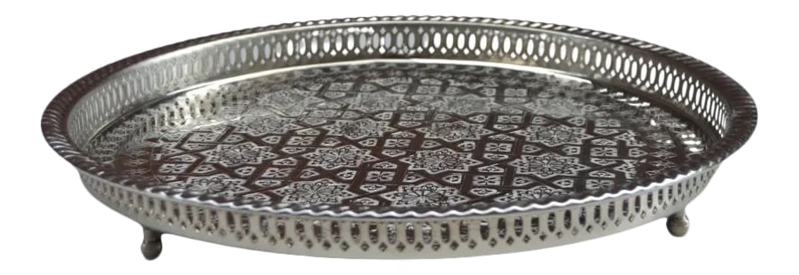 Vintage Moorish-Patterned Silver-Tone Engraved Footed Tray (1 of 7)