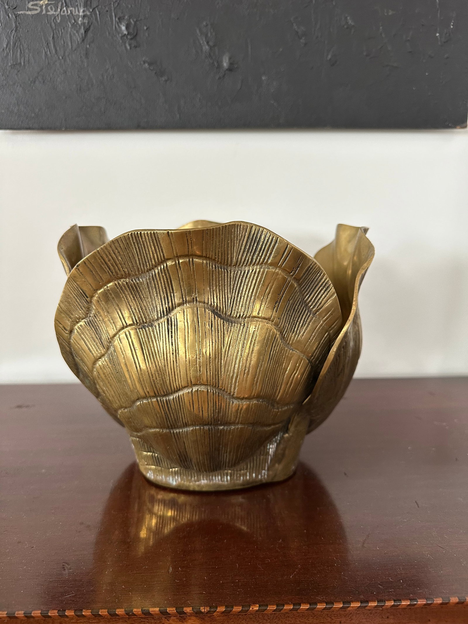 Vintage Mid-Century Brass Seashell Planter - 6