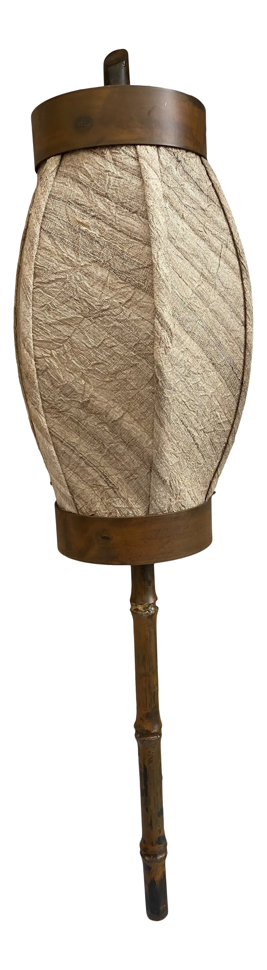Aged Bronze Bamboo Form Lantern Wall Sconce: Bamboo form wall sconce of bronzed metal with a cream shade, to create a warm lighting accent. Condition: Imperfections: No Imperfections Condition Notes: excellent Creator: Styled After: Witco Mater
