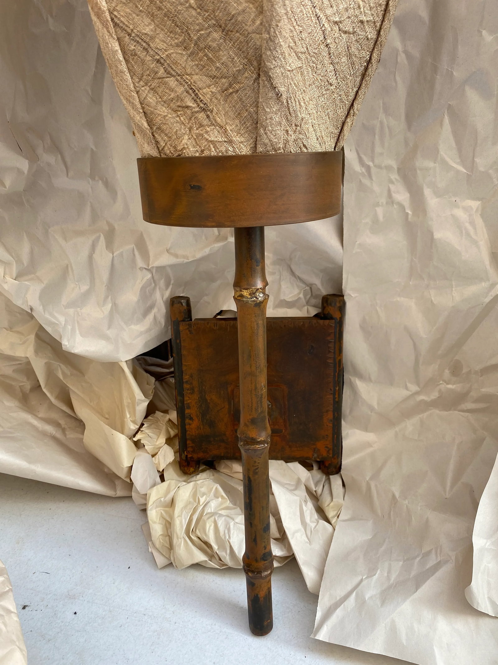 Aged Bronze Bamboo Form Lantern Wall Sconce - 7