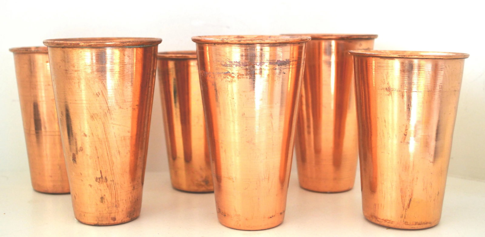 100% Pure Copper Beakers Set 6 Lot Vase Shot Glasses Beer Sake Vintage Metal - 3