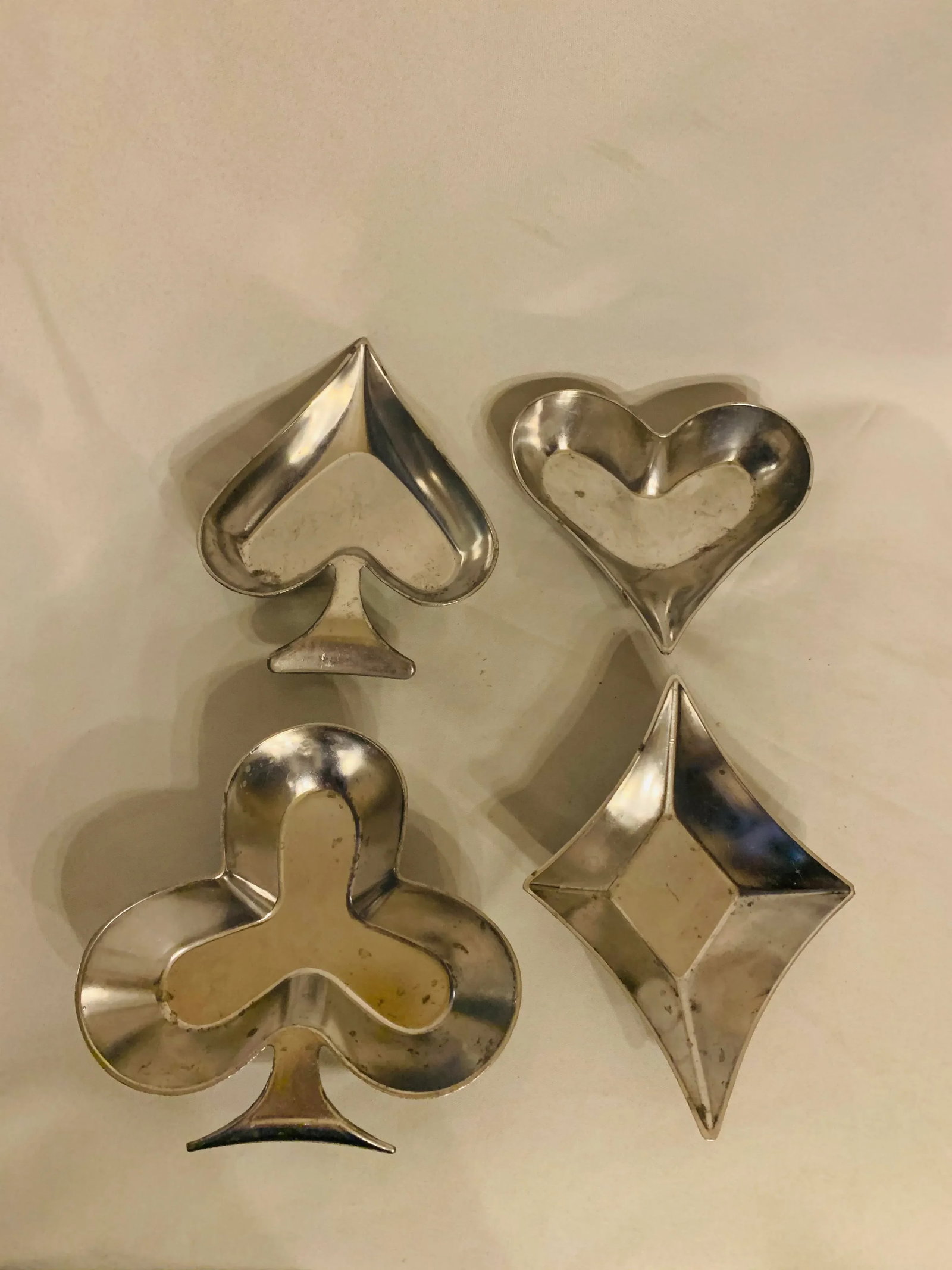 Vintage Tin/Aluminum Poker Nut Dishes- Set of 4 - 13