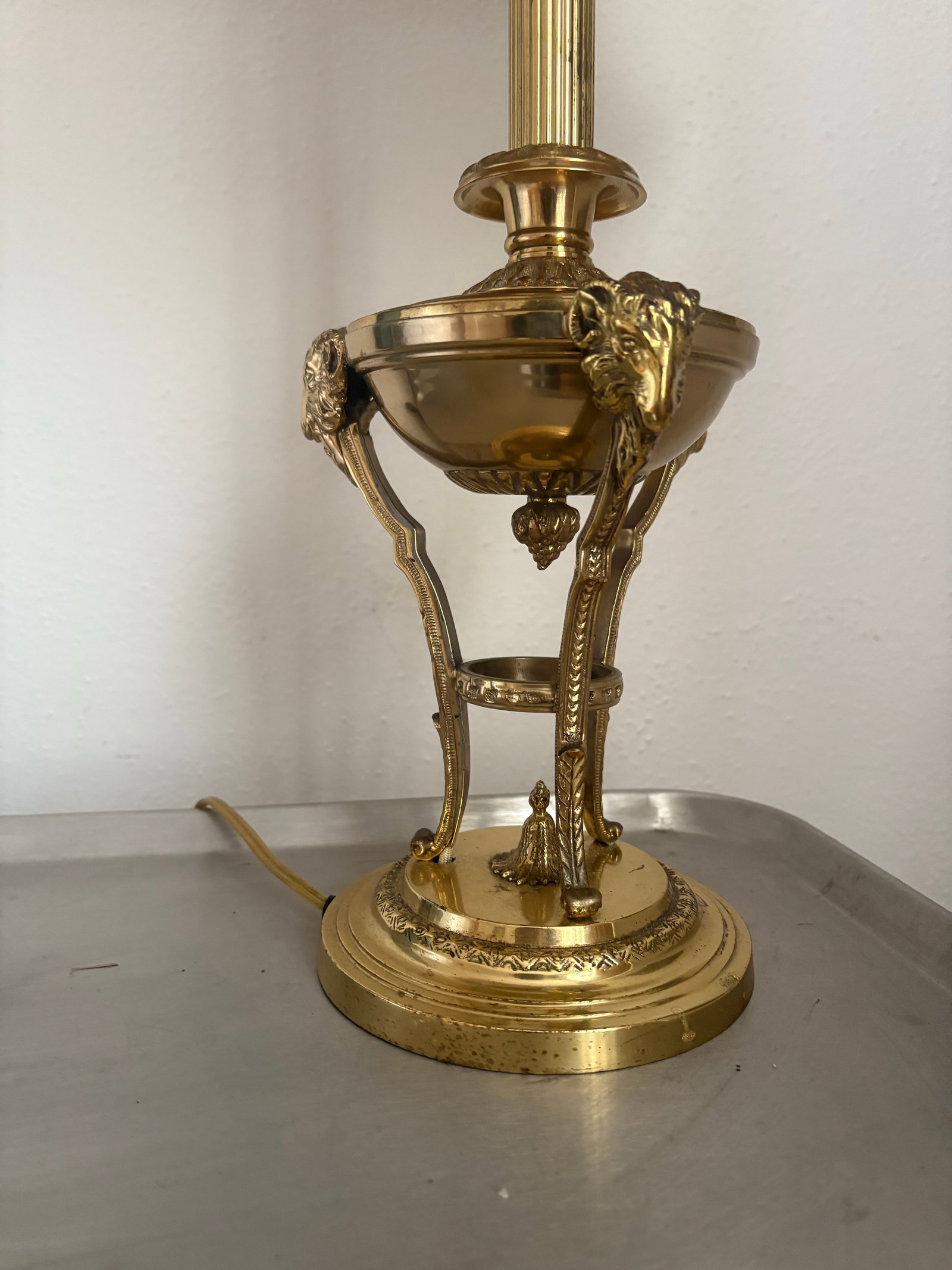 1960s Hollywood Regency Brass Ram Lamp With Silk Striped Shade - 5
