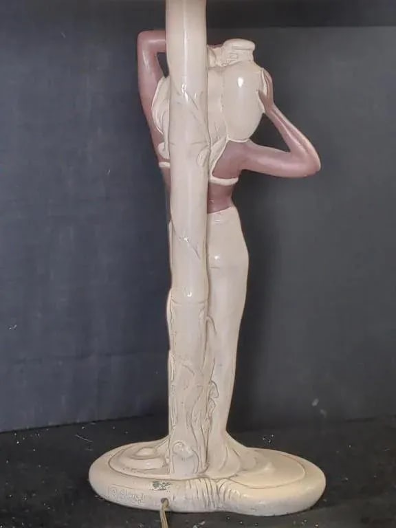 Pair 1952 Signed C. Romanelli/Stern Ind. Polynesian Male & Female Figural Lamps W/ Shades - 10