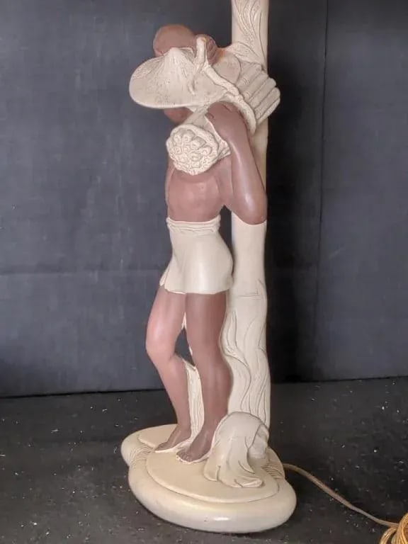 Pair 1952 Signed C. Romanelli/Stern Ind. Polynesian Male & Female Figural Lamps W/ Shades - 6