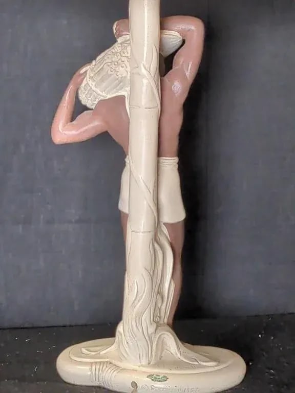 Pair 1952 Signed C. Romanelli/Stern Ind. Polynesian Male & Female Figural Lamps W/ Shades - 7