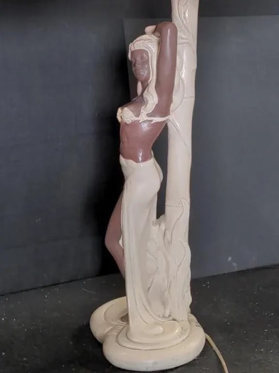 Pair 1952 Signed C. Romanelli/Stern Ind. Polynesian Male & Female Figural Lamps W/ Shades - 9