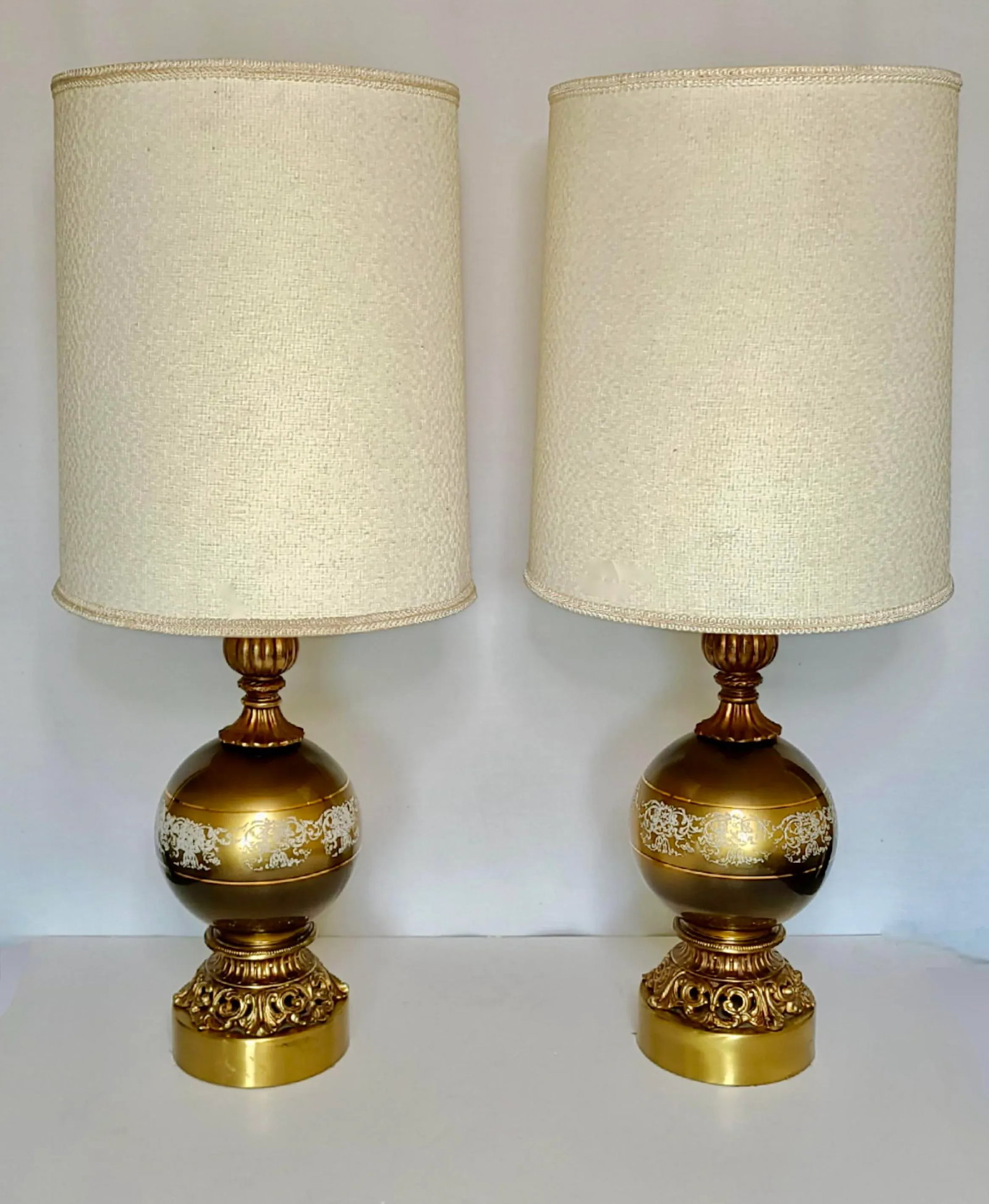 1950s Hollywood Regency Gold Satin Glass Cornell Table Lamps - a Pair - 2