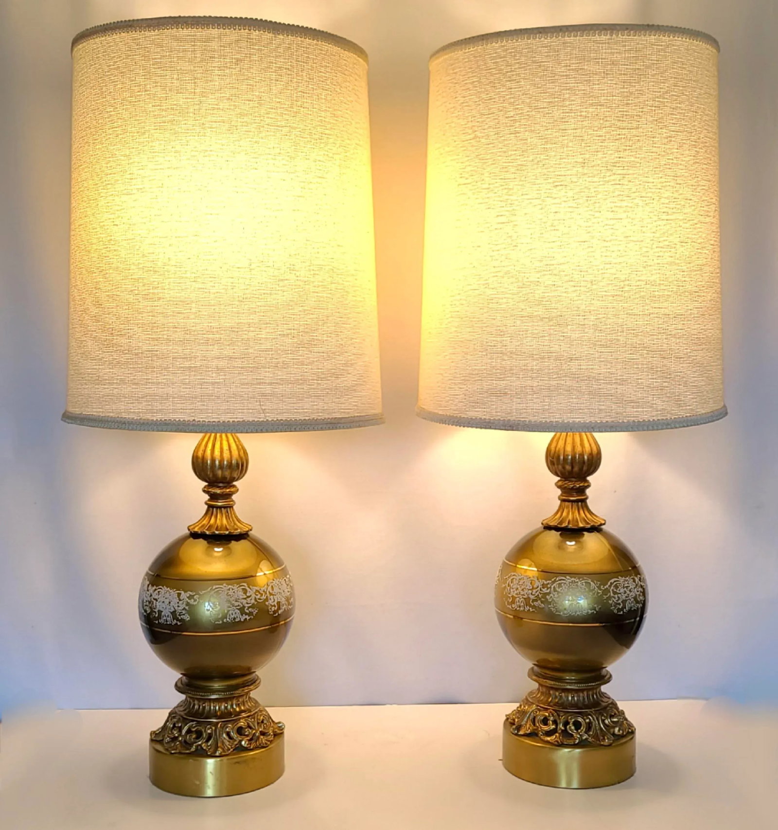 1950s Hollywood Regency Gold Satin Glass Cornell Table Lamps - a Pair - 3