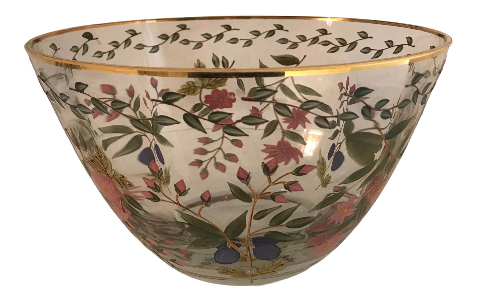 Crystal Clear Hand Painted "Amelia" 11' Bowl With 22kt Gold Accents: Crystal Clear 11" Bowl Amelia Mouthblown Handpainted Optic Glass w/ 22k Gold Accents Made in Romania. Circa 1990's Now discontinued Excellent Condition Thank you ! Condition: Alterations: Original
