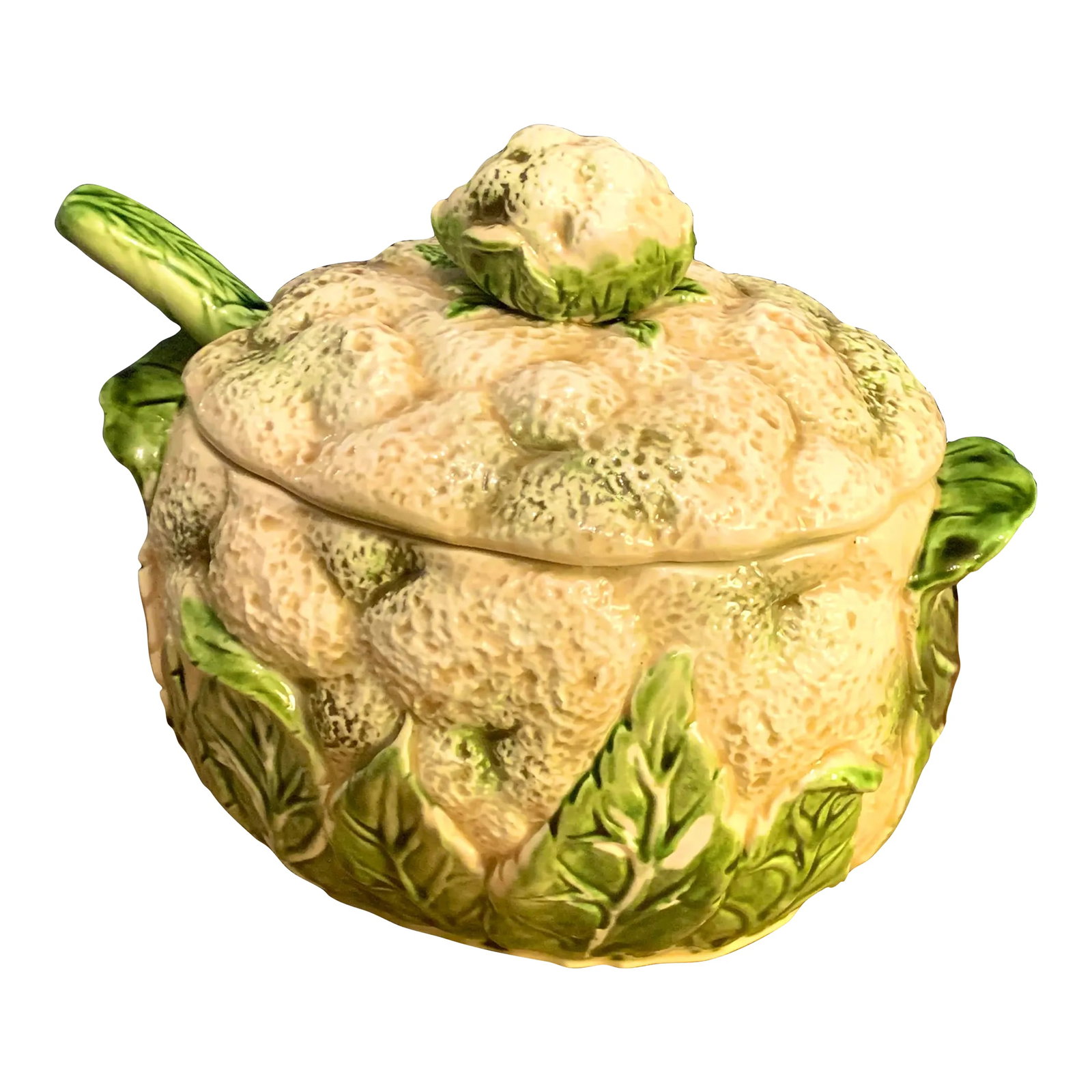 Vintage Ceramic Cauliflower Lidded Petite Tureen: Offering a delightfully realistic ceramic cauliflower lidded bowl .Matching ladle is included. Condition: Alterations: Original Condition Unaltered Imperfections: Some Imperfections Condition Notes: