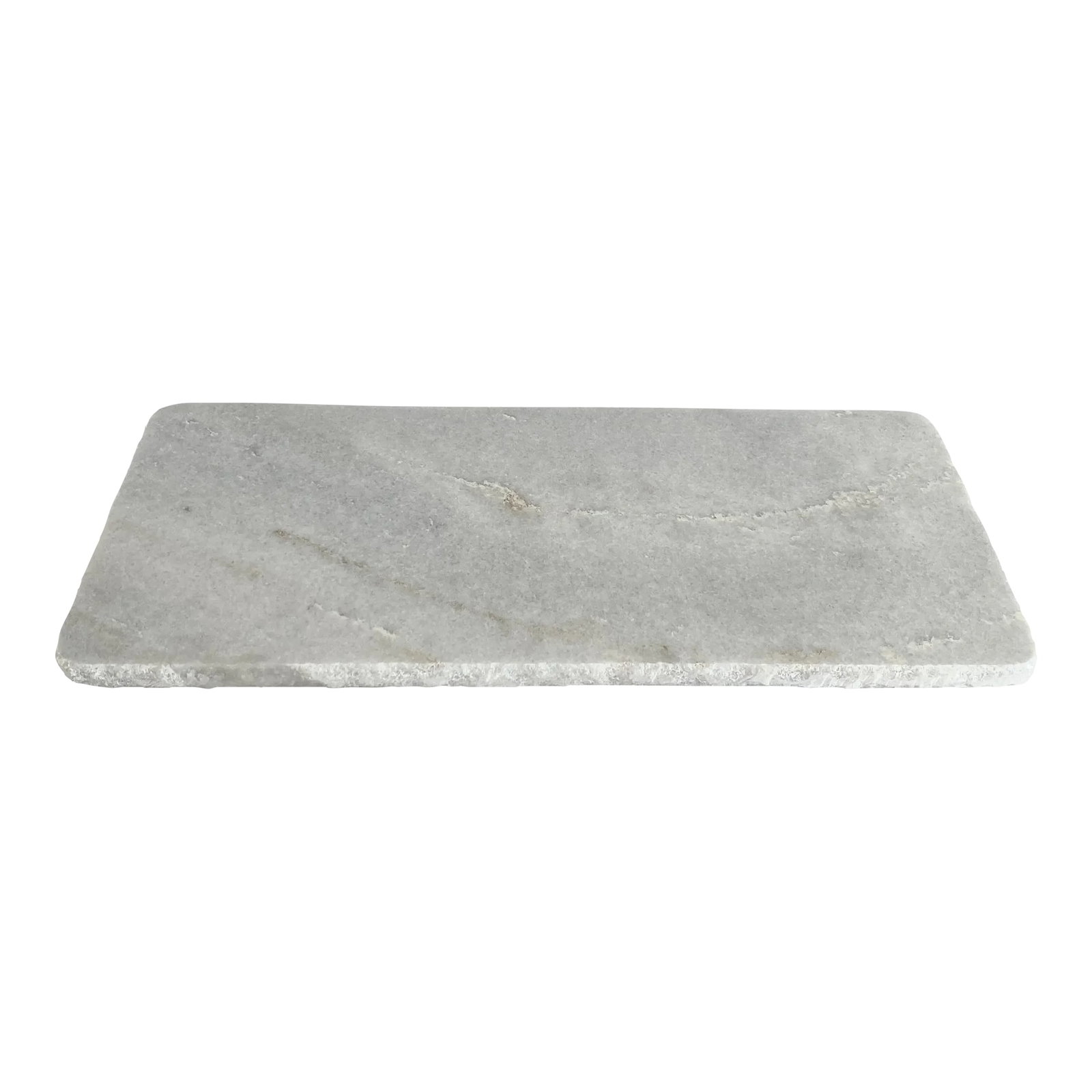 White Marble Slab Serving Tray: Sparkling white marble slab fabricated with raw edges for an organic element and perfect for serving or display. Unique grain and pattern is part of the beauty of natural stone. Condition: