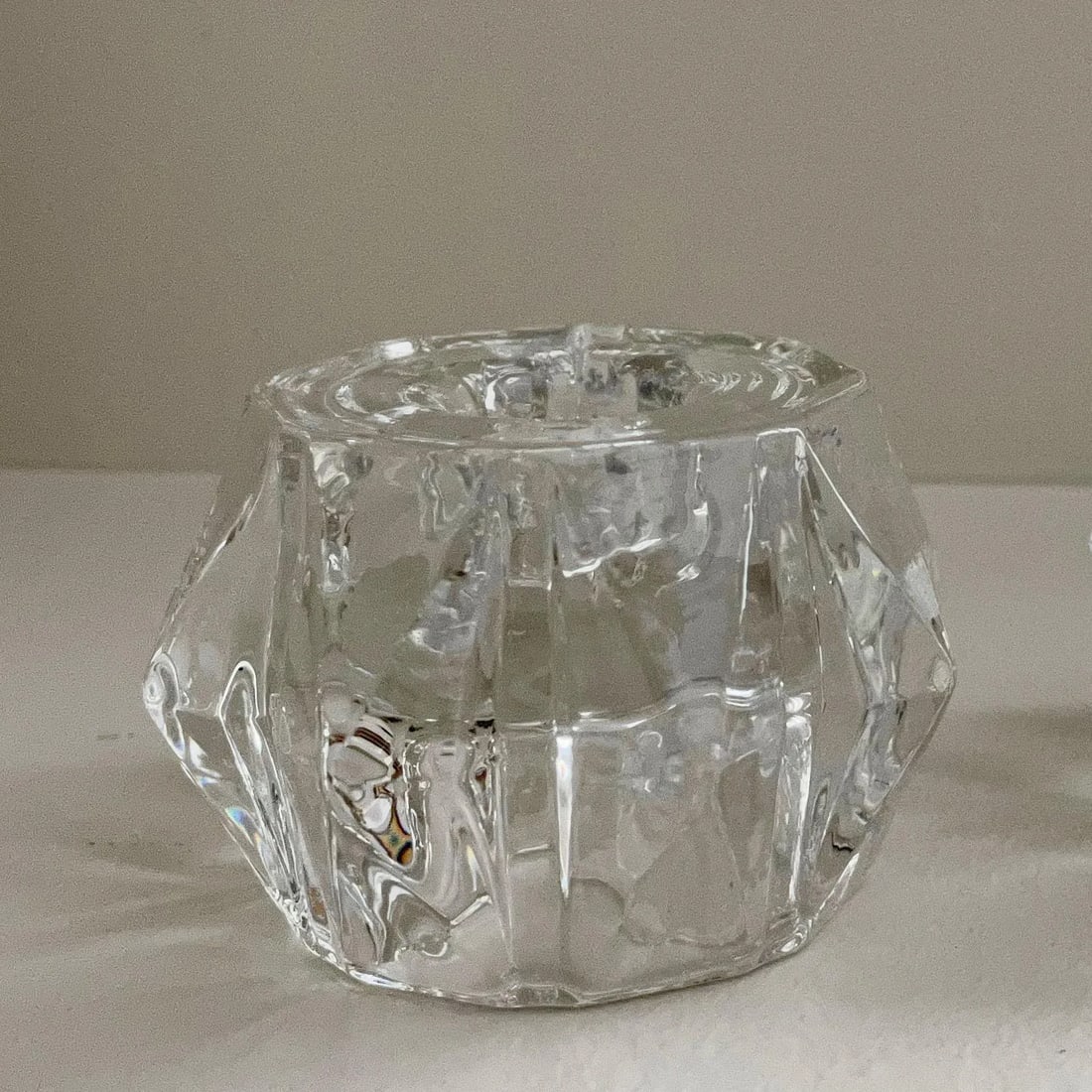 Mid-Century Modern Clear Glass Faceted Flip Taper and Tea Light Candle Holders - Set of 2 - 2