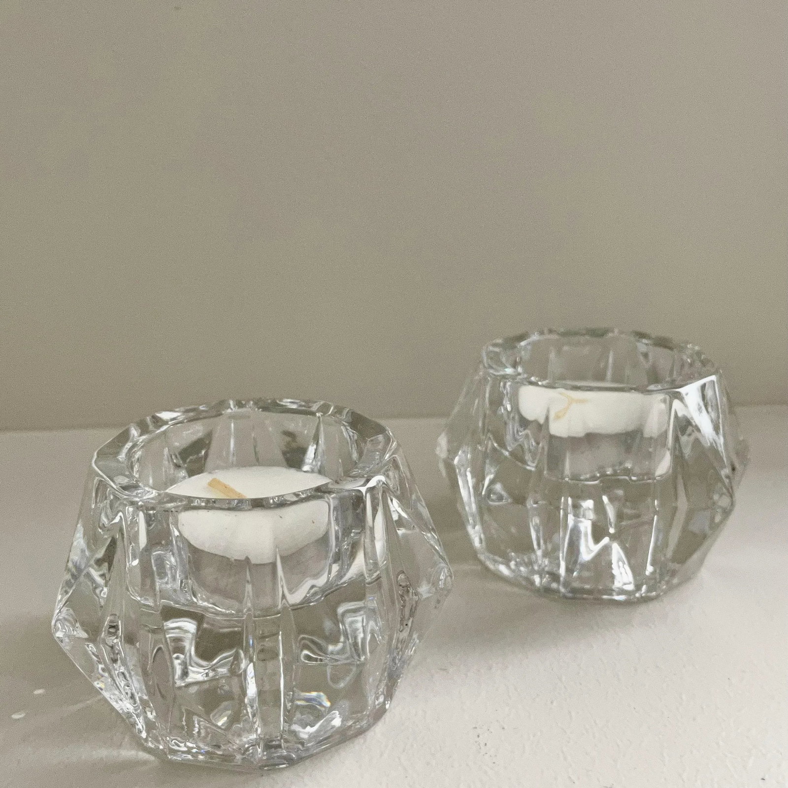 Mid-Century Modern Clear Glass Faceted Flip Taper and Tea Light Candle Holders - Set of 2 - 4