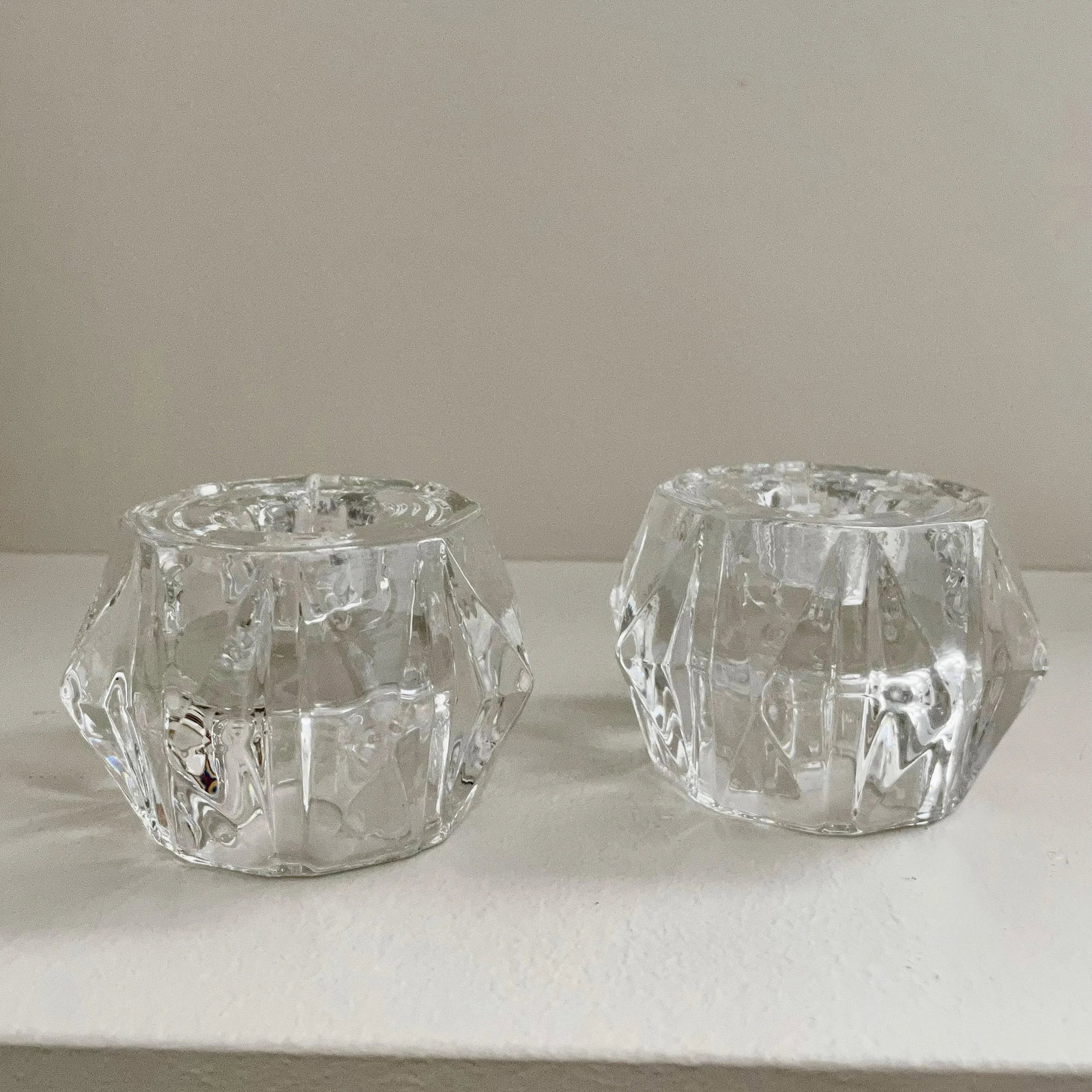 Mid-Century Modern Clear Glass Faceted Flip Taper and Tea Light Candle Holders - Set of 2 - 5