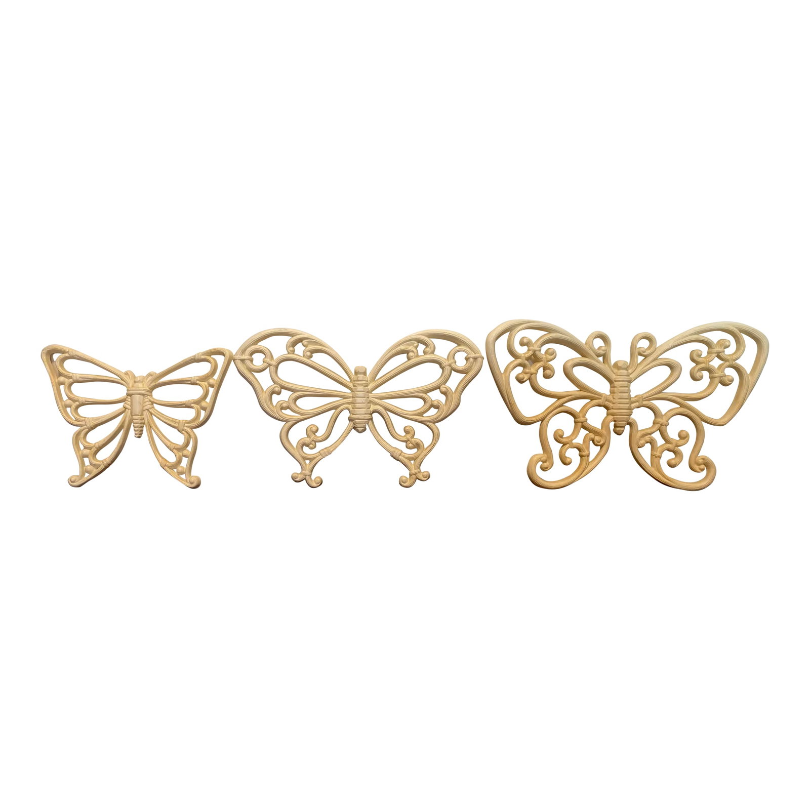 Homco Butterflies Sculptural Wall Art - Set of 3: Vintage Homco Set Of 3 Butterflies. In very good condition. Metal hanging tabs securely attached on each. No breaks or cracks. Largest 8 1/2" x 5 1/2", medium 7 1/2" x 5", small 5 3/4" x 4 1/2".