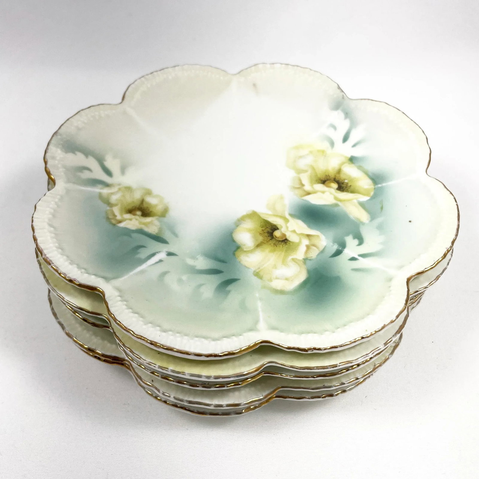 Antique Reinhold Schlegelmilch German Porcelain Flower Plates - Set of 5 - 2