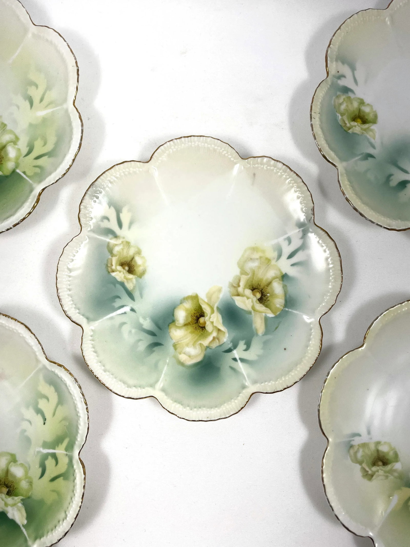 Antique Reinhold Schlegelmilch German Porcelain Flower Plates - Set of 5 - 4