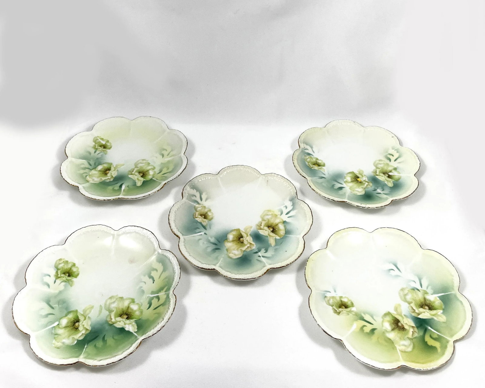 Antique Reinhold Schlegelmilch German Porcelain Flower Plates - Set of 5 - 7