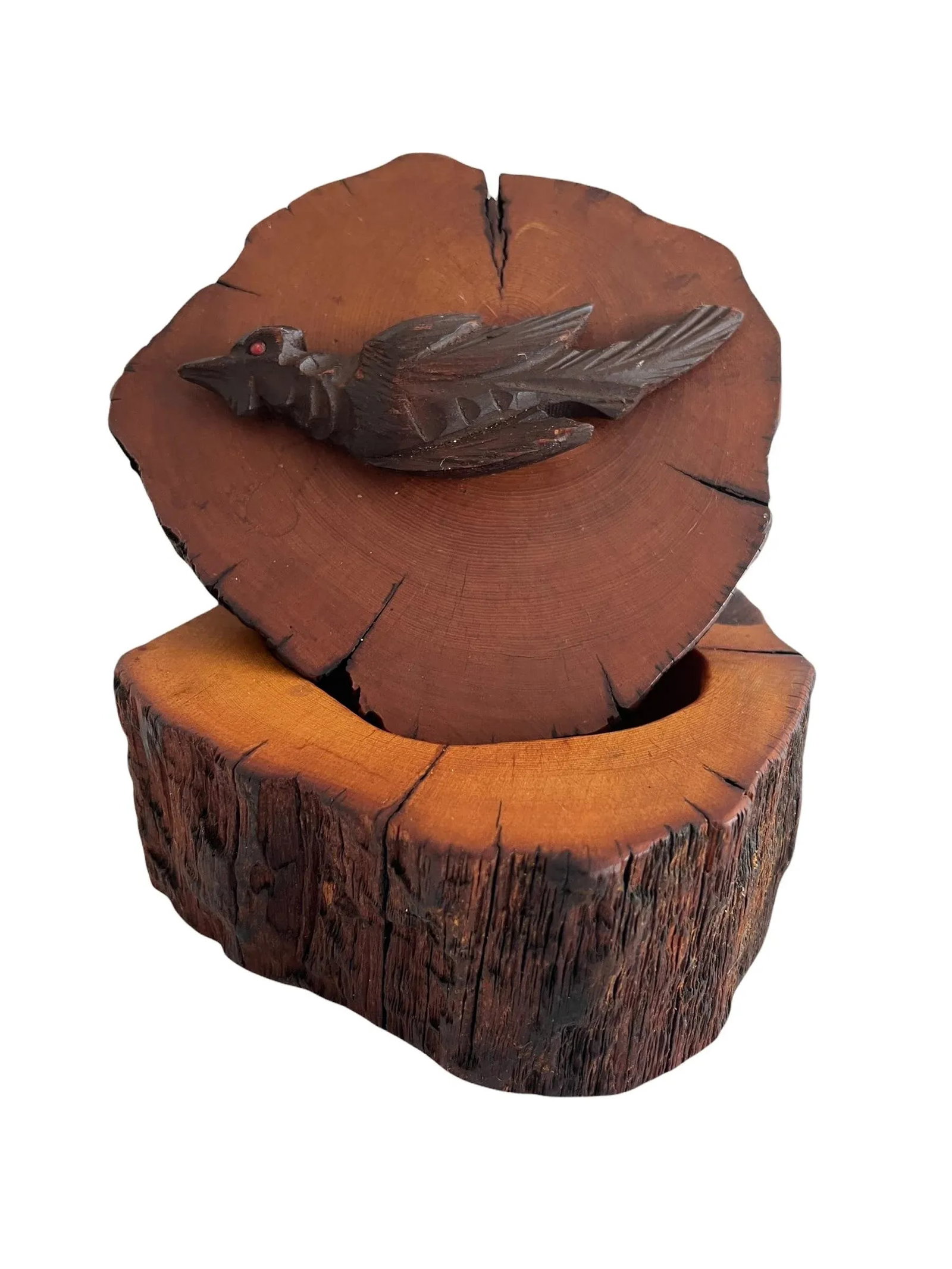1970s Spancraft Handmade Wooden Live-Edge Trinket Box With Carved Bird - 10