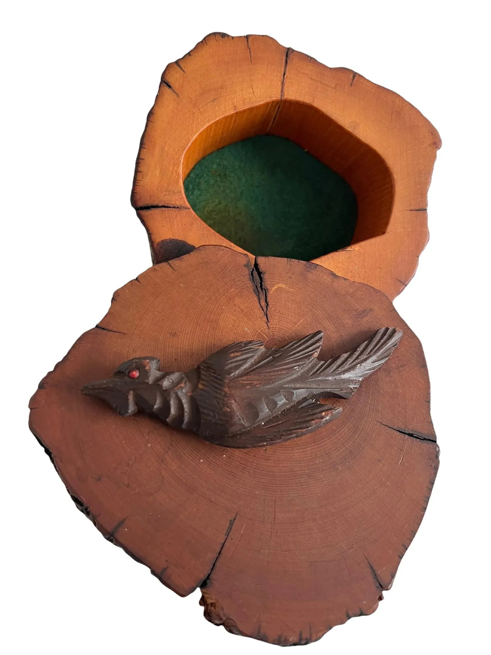 1970s Spancraft Handmade Wooden Live-Edge Trinket Box With Carved Bird - 2