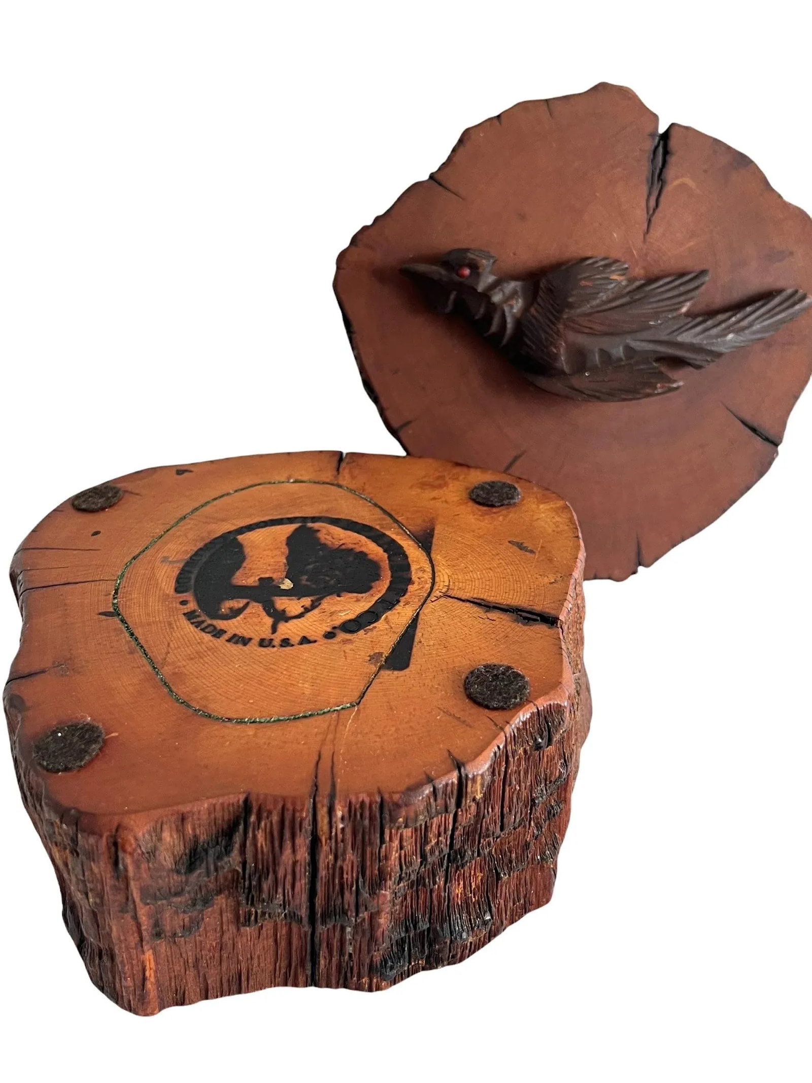 1970s Spancraft Handmade Wooden Live-Edge Trinket Box With Carved Bird - 4