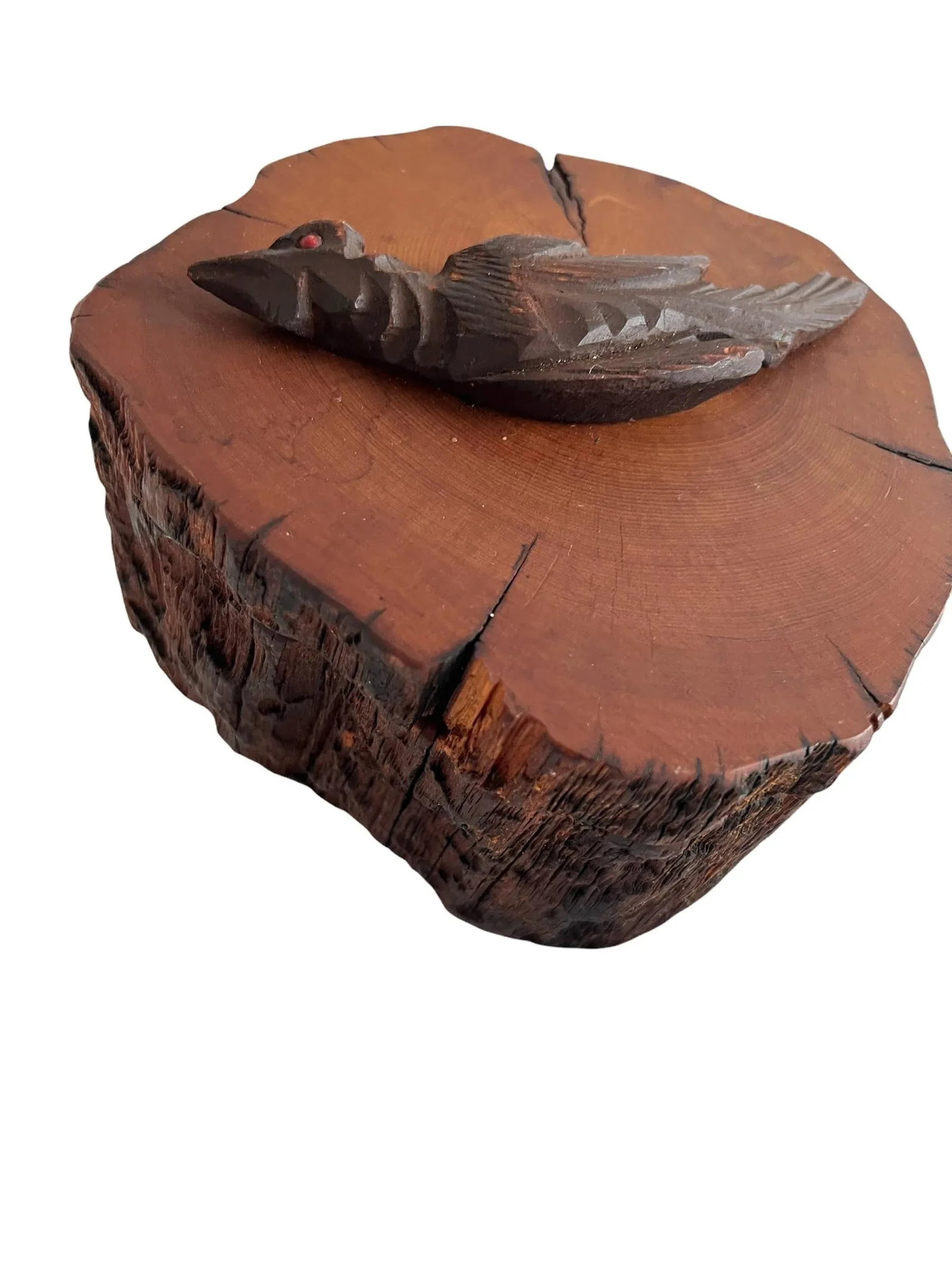 1970s Spancraft Handmade Wooden Live-Edge Trinket Box With Carved Bird - 8