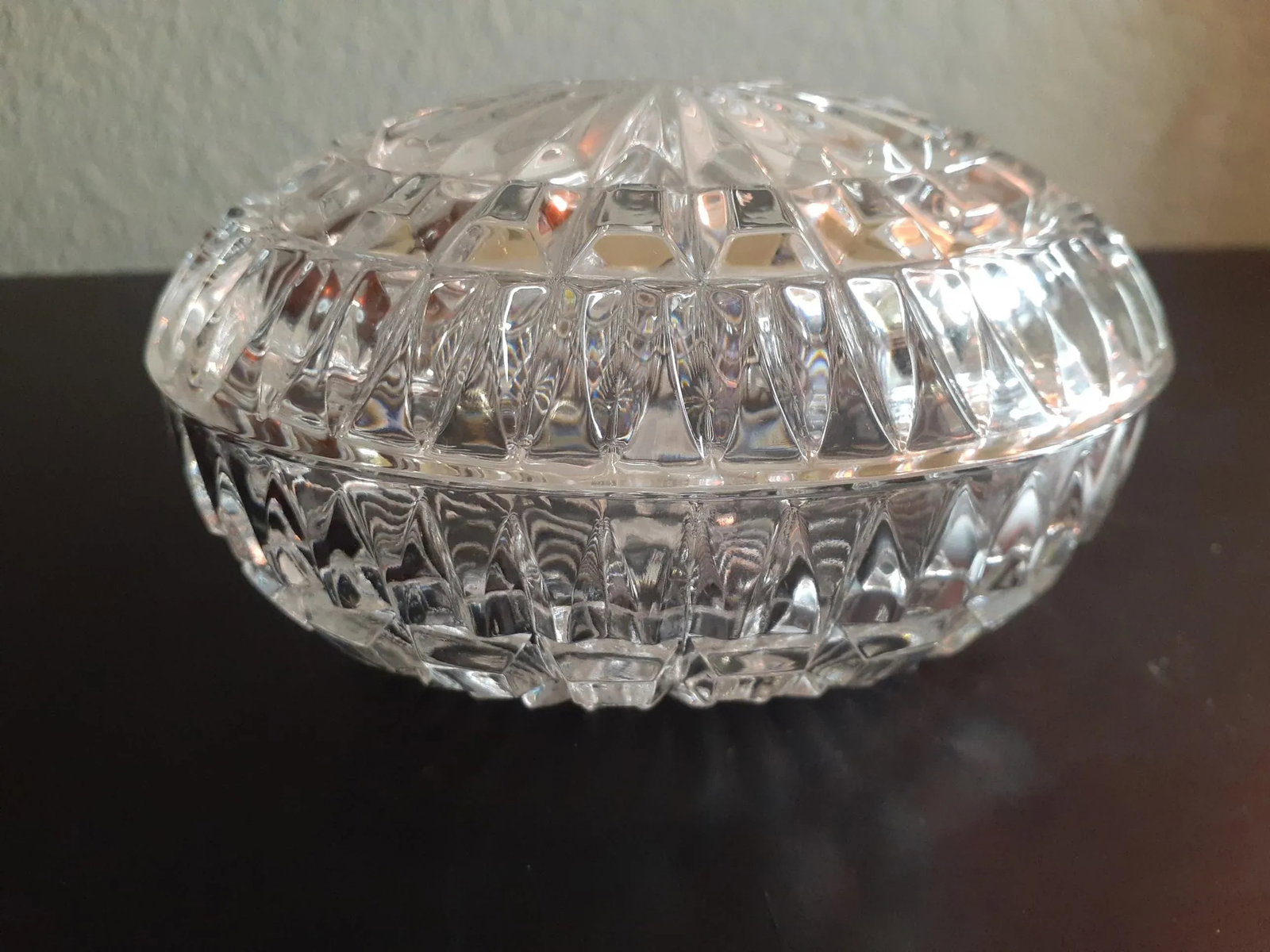 1970s Clear Cut Crystal Oval Trinket Holder - 3