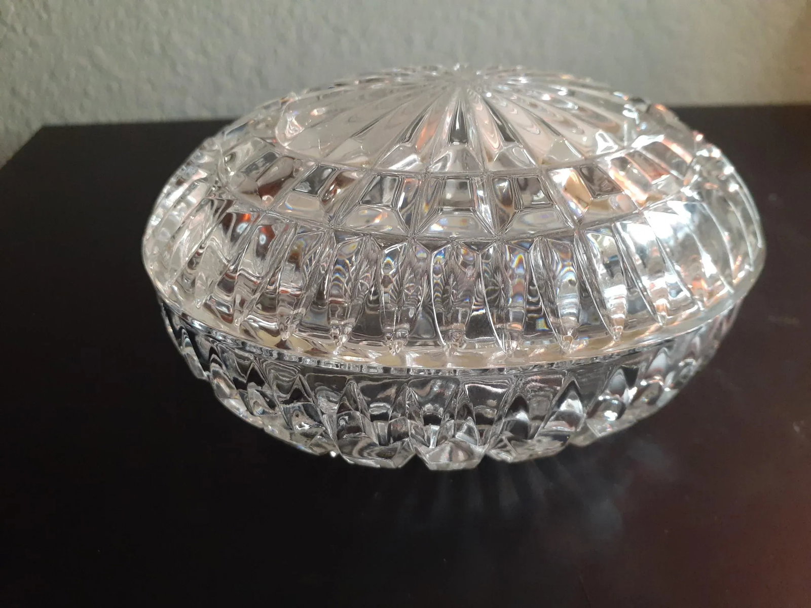 1970s Clear Cut Crystal Oval Trinket Holder - 5